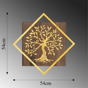 Decor de perete Re-Bloom, model copac, lemn/metal, maro/auriu, 54 x 54 cm - Img 3