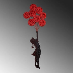 Decor de perete Re-Bloom, model fetita cu baloane, metal, rosu/negru, 100 x 34 cm - Img 3