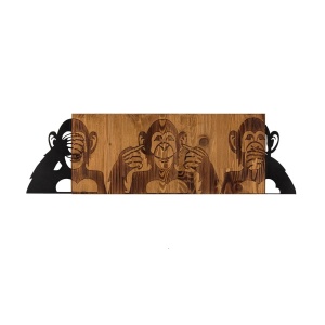 Decor de perete Re-Bloom, model maimute, lemn/metal, negru/nuc, 82 x 58 cm - Img 1
