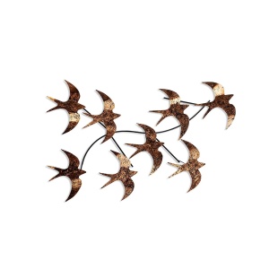 Decor de perete Re-Bloom, model pasari, meta, maro, 69 x 41 x 7 cm