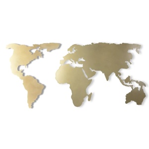 Decor de perete Re-Bloom, model World Map, metal, auriu, 60 x 120 cm