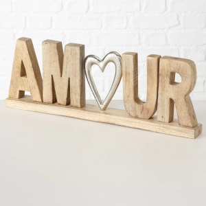 Decoratiune Olivas, model Amour, lemn/metal, natur/argintiu, 50 x 5 x 15 cm - Img 4