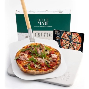 Dolce Mare set pizza, piatra cordierit 38x30x1.5cm rezistenta 900°C + lopata aluminiu 30.5x85cm, compatibil cuptor/gratar, alb - Verificat B · Re-Bloom - Img 5