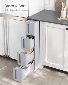 Dulap de depozitare Songmics, 4 sertare, polipropilena, gri, 45,2 x 17,3 x 84 cm, Resigilat, Grad A - Img 3
