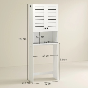 Dulap deasupra WC-ului cu 2 usi si raft deschis, MDF, 67x31.5x190 cm, spatiu inferior 64x28x93cm, capacitate 5kg/raft 15kg total, alb - Verificat A · Re-Bloom - Img 3