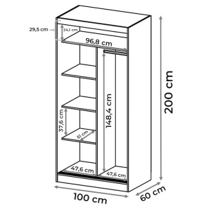 Dulap/Dressing KringX Fiona 100, usi glisante cu oglinda, 100x60x200 cm, culoare sonoma, Resigilat, Grad B - Img 4