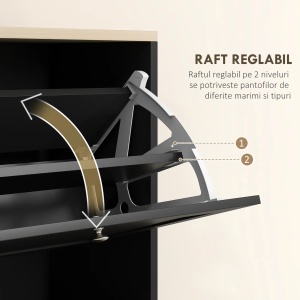 Dulap pentru pantofi Re-Bloom, PAL melaminat, 60x23.5x115 cm, 3 sertare, rafturi reglabile 2 niveluri, 12-18 perechi, 40 kg, negru - Verificat A · Re-Bloom - Img 5