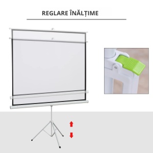 Ecran proiectie 4K HD cu stativ 171x128 cm, 84 inch, format 4:3, reglabil, tesatura/metal, alb - Verificat A · Re-Bloom - Img 6