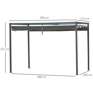 Foisor pergola cu panza glisanta, metal/poliester, 298x213x222cm, Gri/Negru - Verificat A · Re-Bloom - Img 3