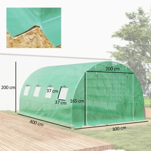 Folie sera din PE Re-Bloom, 4x3x2 m, 8 ferestre 37x37 cm, usa rulabila 2x1.65 m, margini ingropabile, banda adeziva inclusa, verde - Verificat A · Re-Bloom - Img 5