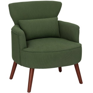 Fotoliu modern tapitat catifea canelata, perna lombara, picioare lemn, 69x69.5x78cm, Verde - Verificat A · Re-Bloom