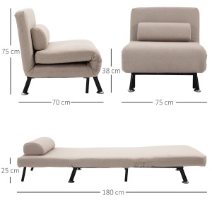 Fotoliu pat extensibil Re-Bloom, in/otel/spuma cauciuc, fotoliu 75x70x75 cm, pat 185x75x25 cm, saltea + perna incluse, 150 kg, bej - Verificat A · Re-Bloom - Img 3