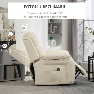 Fotoliu reclinabil electric 160° Re-Bloom, piele PU/otel, crem/negru, 76 x 90 x 105 cm, Resigilat, Grad A - Img 6