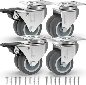 GBL set 4 roti duble pivotante 360°, TPR cauciuc termoplastic, Ø50mm, inaltime 70mm, 400kg, sistem franare, placa montare 70x50mm, gri - Verificat A · Re-Bloom