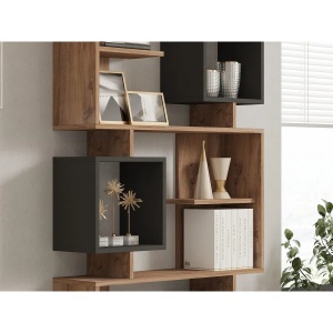 Hanah Home biblioteca 90x24.6x171.9 cm, PAL 18mm, rafturi reglabile, pin atlantic si antracit - Verificat A · Re-Bloom - Img 3