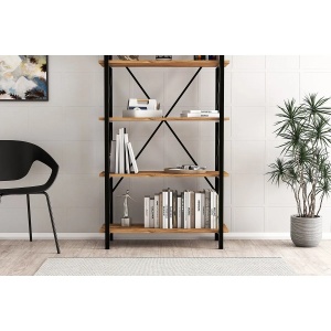 Hanah Home biblioteca industriala 90x33.5x180 cm, PAL melamina 100%, cadru metal electrostatic, raft 55cm, pin atlantic/negru - Verificat A · Re-Bloom - Img 5