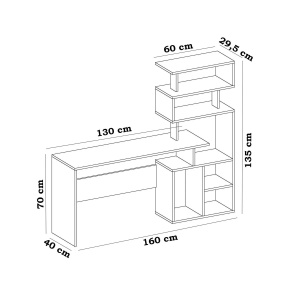 Hanah Home birou cu dulap, PAL melaminat, birou 130x40x70 cm + dulap 60x29.5x135 cm, grosime 18mm, fixare perete, alb - Verificat A · Re-Bloom - Img 3