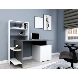 Hanah Home birou de studiu cu raft carti, PAL melaminat, birou 146.3x60x73.8 cm + raft 63.6x14.5x128.8 cm, grosime 18mm, fixare perete, alb/antracit - Verificat A · Re-Bloom - Img 4