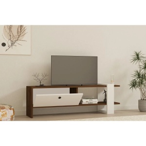 Hanah Home comoda TV living 120x35.8x25 cm, PAL 18mm, rafturi multiple, concept scandinav, nuc si alb - Verificat A · Re-Bloom - Img 3