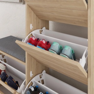 Hanah Home dulap de pantofi 105x26x118.5 cm, PAL 18mm, spatiu amplu de depozitare, stejar - Verificat A · Re-Bloom - Img 4