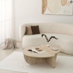 Hanah Home masa cafea rotunda living D90x35 cm, PAL 18mm, finisaj travertin, usor de asamblat - Verificat A · Re-Bloom - Img 5