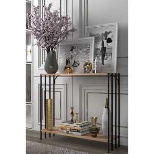 Hanah Home masa consola, PAL melaminat 18mm/metal, 90x26x74 cm, negru/pin atlantic - Verificat A · Re-Bloom - Img 5