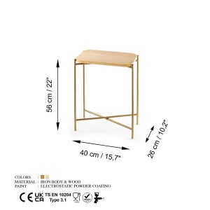 Hanah Home masuta cafea, lemn 100% + cadru metalic, 40x26x56 cm, 2.1kg, auriu/natural - Verificat A · Re-Bloom - Img 5