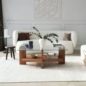 Hanah Home masuta de cafea, sticla securizata/lemn masiv, 105x60x40 cm, natur - Verificat A · Re-Bloom - Img 5