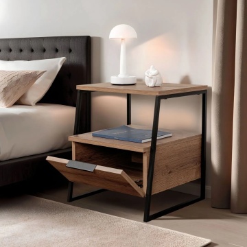 Hanah Home noptiera 45x40x50 cm, PAL 18mm melaminat, raft 19 cm, maro si negru - Verificat A · Re-Bloom - Img 3