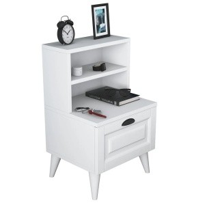 Hanah Home noptiera de dormitor 45x40x74.4 cm, PAL 18mm, sertar cu membrana, rafturi de depozitare, picioare de 15cm, alb - Verificat A · Re-Bloom - Img 4