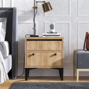 Hanah Home noptiera dormitor 45x40x51 cm, 2 sertare, PAL 18mm, picioare plastic, stejar - Verificat A · Re-Bloom - Img 3