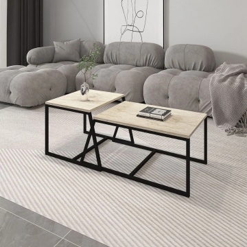 Hanah Home set 2 masute de cafea, PAL 18mm melaminat, cadru metal, masuta mare 75x50x38 cm si masuta mica 55x57x45 cm, travertin si negru - Verificat A · Re-Bloom - Img 4