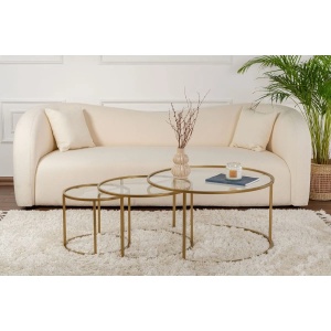 Hanah Home set 3 masute de cafea, sticla securizata 4mm, cadru metal auriu, 80x80x45 cm + 60x60x39 cm + 42x42x35 cm, auriu si transparent - Verificat A · Re-Bloom - Img 3