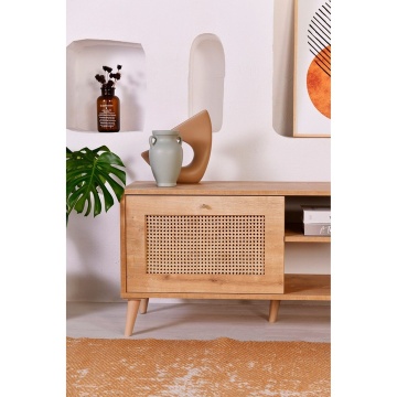 Hazeran comoda TV 180x41x55 cm, PAL, 2 usi, picioare metal, stejar - Verificat A · Re-Bloom - Img 3