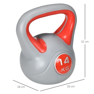 Kettlebell 14 kg, bila Ø18 cm, maner lat neted PU, baza plana anti-alunecare, umplutura nisip, gri/rosu - Verificat A · Re-Bloom - Img 2