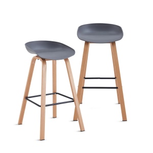 Kiwari Nok set 2 scaune, sezut PP/picioare metal aspect fag, 43x36x86cm, 5.4kg, capacitate 120kg, ergonomic, gri - Verificat A · Re-Bloom