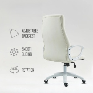 Kiwari scaun de birou, spatar inalt, brate fixe, mecanism fluture, cadru nylon alb, roti PU - Verificat A · Re-Bloom - Img 5