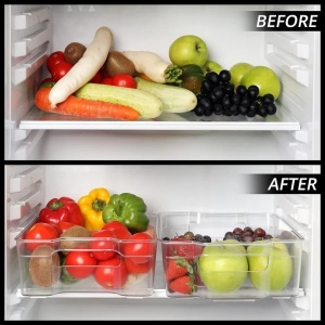 Kurtzy set 3 organizatoare frigider/bucatarie, plastic fara BPA transparent, 32.5x21x9 cm - Verificat A · Re-Bloom - Img 6