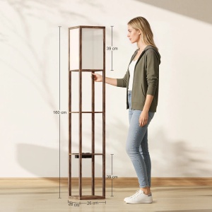 Lampadar 2in1 cu rafturi, USB-A/C, lumina reglabila, intrerupator pedala, MDF, Maro/Alb - Verificat A · Re-Bloom - Img 3