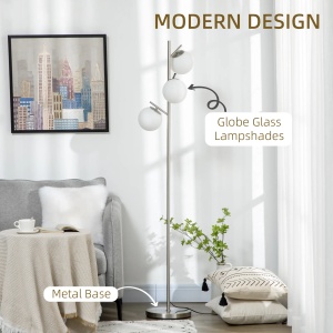 Lampadar modern cu 3 lumini Re-Bloom, metal/sticla, argintiu/alb, 27 x 169 cm, Resigilat, Grad A - Img 4