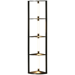 Lampadar modern cu rafturi, LED, MDF, negru, 41 x 29,5 x 163,5 cm, Resigilat, Grad A