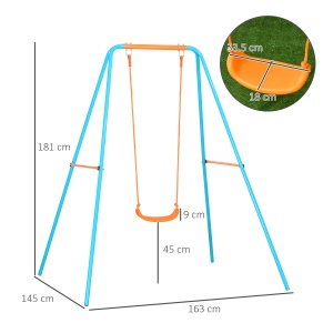 Leagan pentru copii Re-Bloom, otel/PE, 163x145x181 cm, scaun 33.5x18x9 cm, tarusi inclusi, varsta 3-8 ani, 45 kg, albastru/portocaliu - Verificat A · Re-Bloom - Img 2