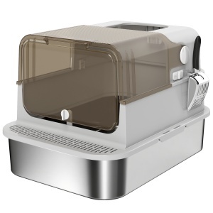 Litiera pentru pisici XXL Re-Bloom, inox/ABS/polipropilena, argintiu/gri, 70 x 50 x 46,5 cm, Resigilat, Grad A