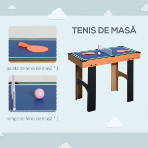 Masa multijoc 4in1 fotbal/hochei/ping pong/biliard, MDF, 92x78x80cm, Lemn natural/Negru - Verificat A · Re-Bloom - Img 5