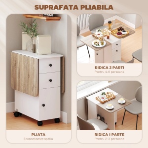 Masa pliabila cu 2 sertare si dulap, PAL, alb/natur, 120 x 60 x 76,5 cm, Resigilat, Grad A - Img 6