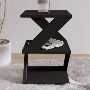 Masuta laterala living 29.6x54.2x29.6 cm, PAL melamina 100%, grosime 18mm, rafturi multiple, negru - Verificat A · Re-Bloom - Img 3