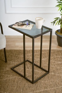 Masuta laterala living 30x60x40 cm, blat sticla, cadru metal negru mat, stil industrial modern - Verificat A · Re-Bloom - Img 4