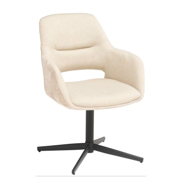 MID.YOU fotoliu rotativ 360° 61x63x85 cm, tapiterie chenille aspect in, baza fonta acoperita cu pulbere, 140 kg, negru si bej - Verificat A · Re-Bloom