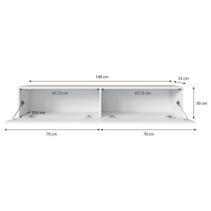Minnas comoda TV LED 140x30x33 cm, 2 usi cu balamale, PAL alb lucios/stejar Wotan, iluminat integrat - Verificat A · Re-Bloom - Img 5