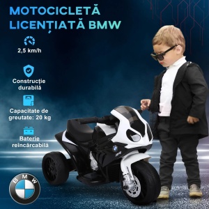 Motocicleta electrica BMW pentru copii, baterie 6V, polipropilena/otel, negru/alb, 66 x 37 x 44 cm, Resigilat, Grad A - Img 6